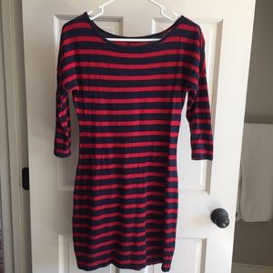 Express Three-quarter sleeve Fitted Striped Dress